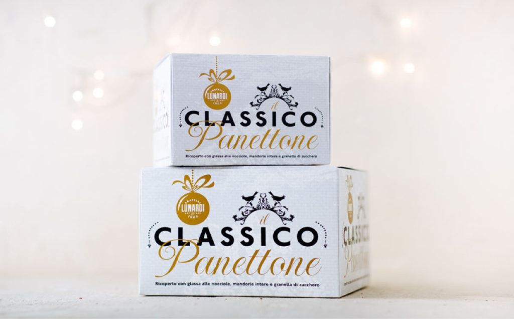 Two boxes containing fratelli Lunardi's handmade panettone