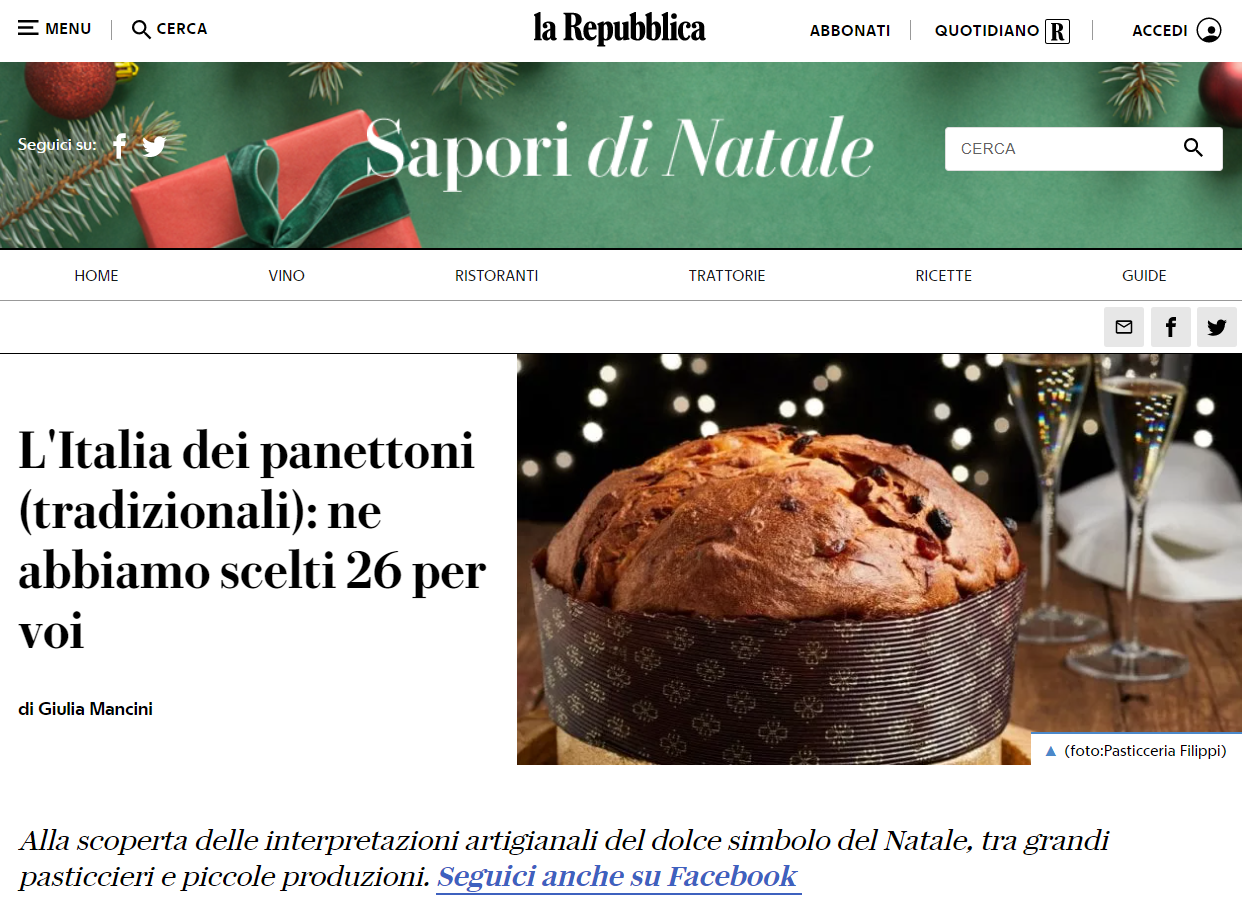 An article from La Repubblica regarding best panettoni in 2020