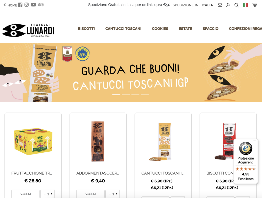 Fratelli Lunardi online shop with Trusted Shops certification and Buyer Protection
